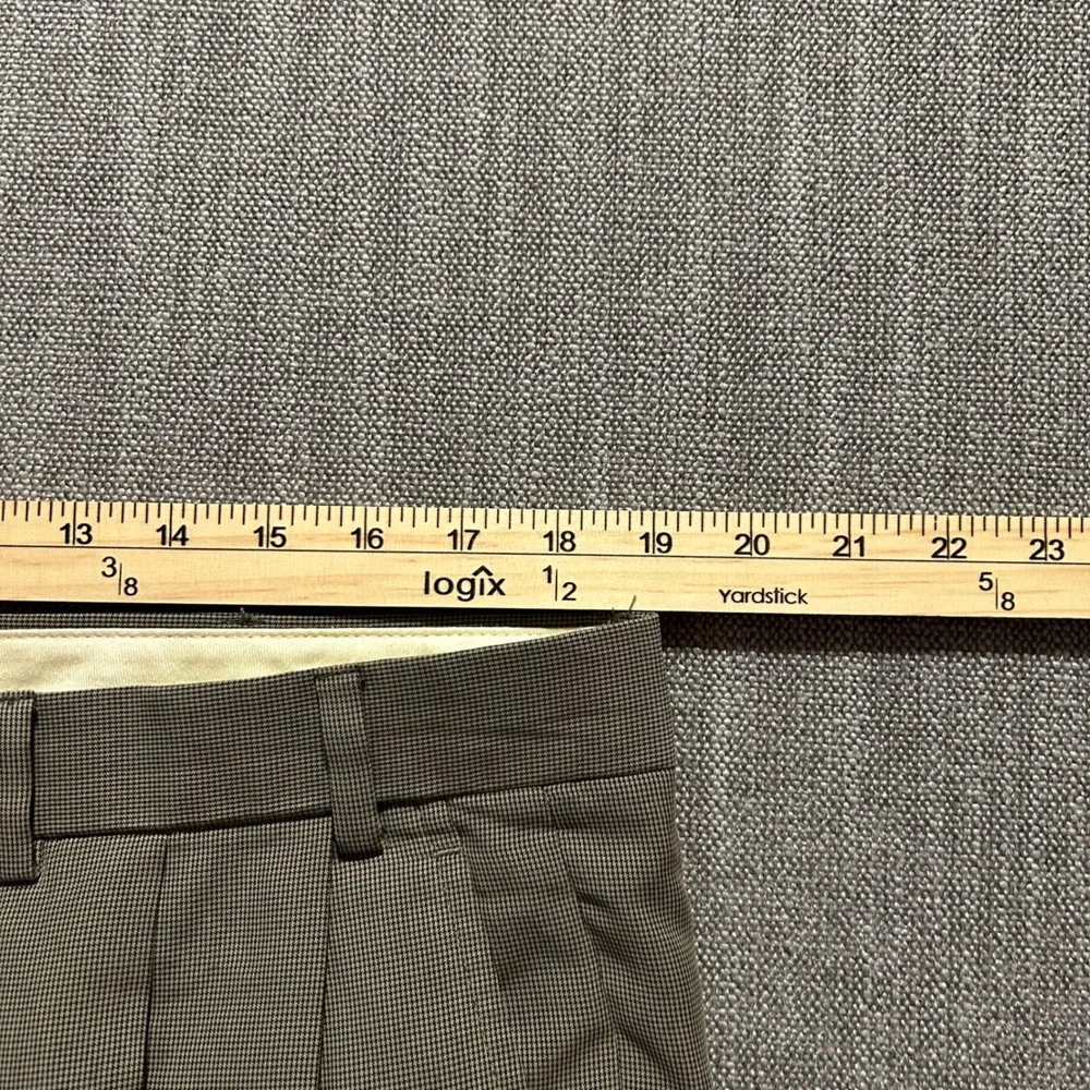 Brooks Brothers 346 Dress Pants Mens 38L Taupe Brown Pleated Cuffed Micro-Check